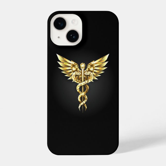 Gold Polygonal Symbol Caduceus iPhone Case (Back)