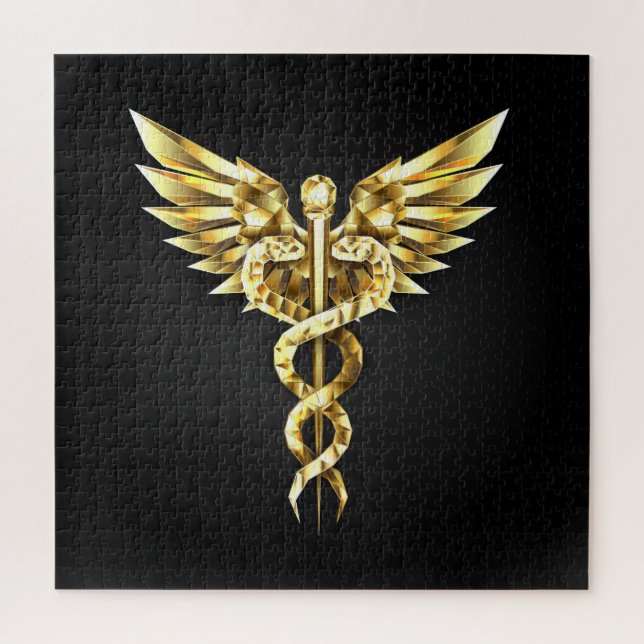 Gold Polygonal Symbol Caduceus Jigsaw Puzzle (Vertical)