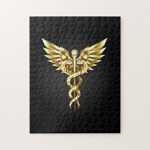 Gold Polygonal Symbol Caduceus Jigsaw Puzzle