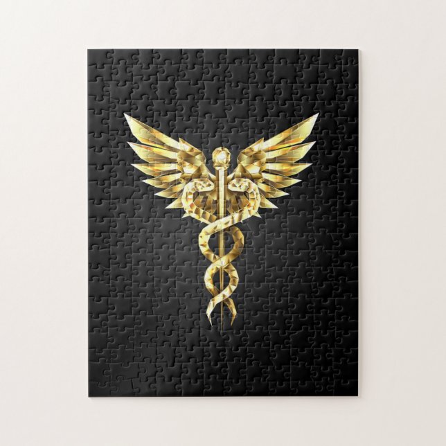Gold Polygonal Symbol Caduceus Jigsaw Puzzle (Vertical)