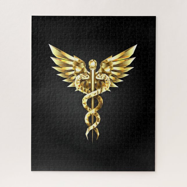 Gold Polygonal Symbol Caduceus Jigsaw Puzzle (Vertical)