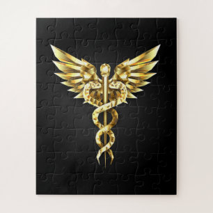 Gold Polygonal Symbol Caduceus Jigsaw Puzzle