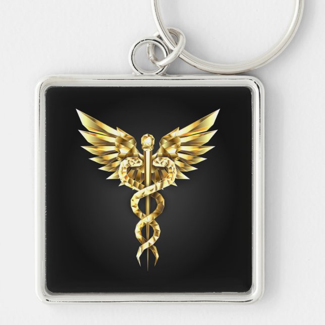 Gold Polygonal Symbol Caduceus Key Ring (Front)
