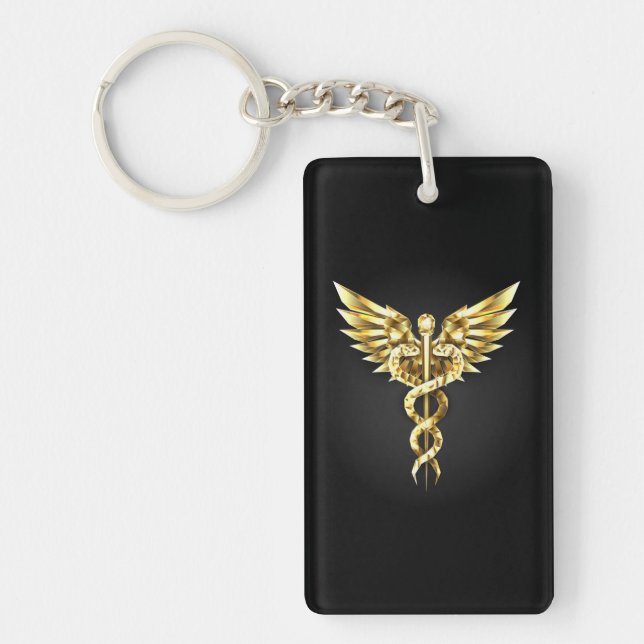 Gold Polygonal Symbol Caduceus Key Ring (Front)