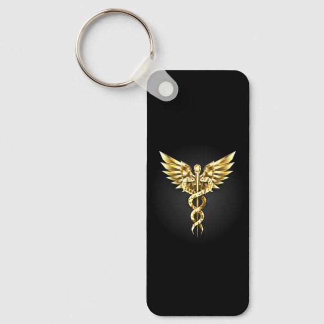 Gold Polygonal Symbol Caduceus Key Ring (Front)