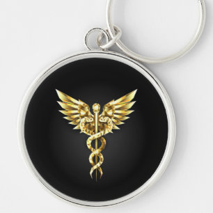 Gold Polygonal Symbol Caduceus Key Ring