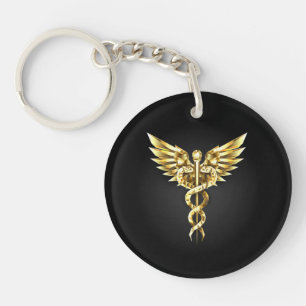 Gold Polygonal Symbol Caduceus Key Ring
