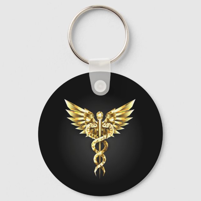 Gold Polygonal Symbol Caduceus Key Ring (Front)