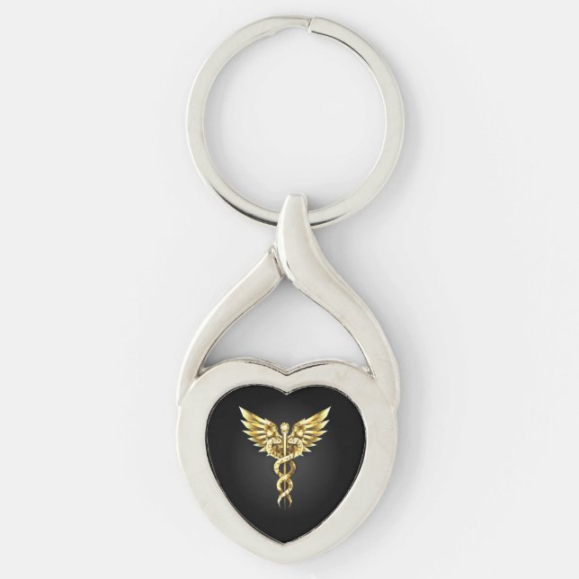 Gold Polygonal Symbol Caduceus Key Ring (Front)
