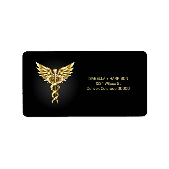 Gold Polygonal Symbol Caduceus Label (Front)