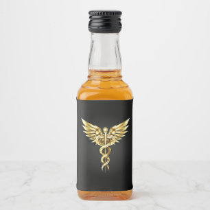 Gold Polygonal Symbol Caduceus Liquor Bottle Label