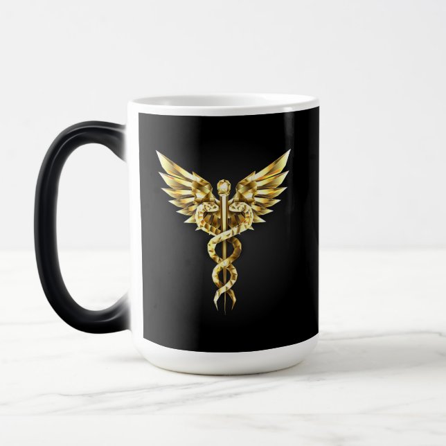Gold Polygonal Symbol Caduceus Magic Mug (Left)