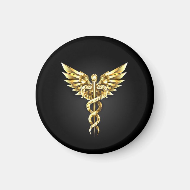 Gold Polygonal Symbol Caduceus Magnet (Front)