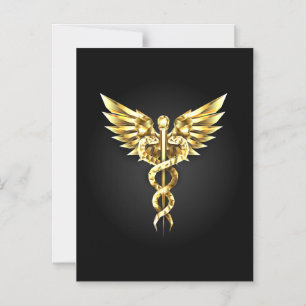 Gold Polygonal Symbol Caduceus Magnetic Invitation