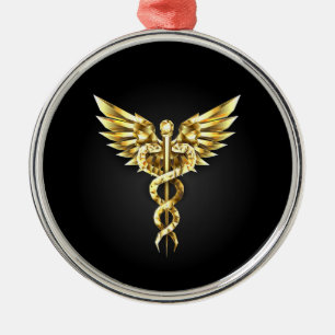 Gold Polygonal Symbol Caduceus Metal Ornament