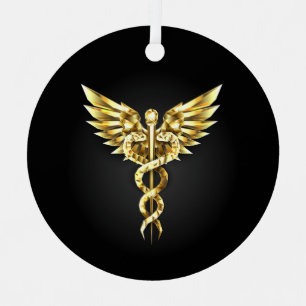 Gold Polygonal Symbol Caduceus Metal Tree Decoration