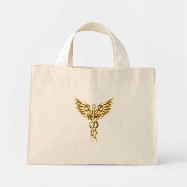 Gold Polygonal Symbol Caduceus Mini Tote Bag (Front)