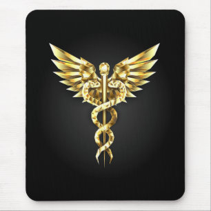 Gold Polygonal Symbol Caduceus Mouse Pad