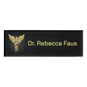 Gold Polygonal Symbol Caduceus Name Tag