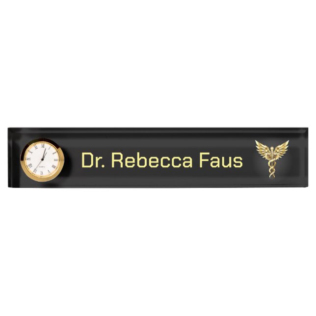 Gold Polygonal Symbol Caduceus Nameplate (Front)