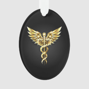 Gold Polygonal Symbol Caduceus Ornament