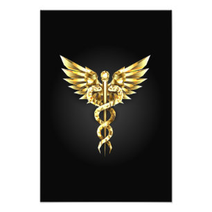 Gold Polygonal Symbol Caduceus Photo Print