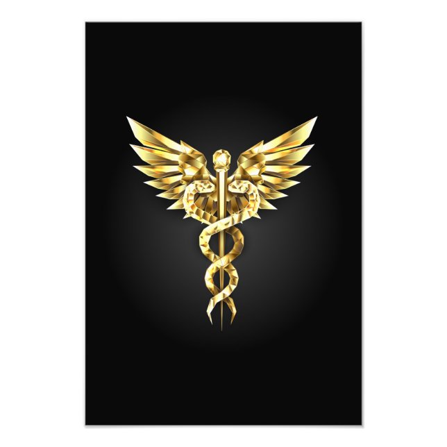 Gold Polygonal Symbol Caduceus Photo Print (Front)