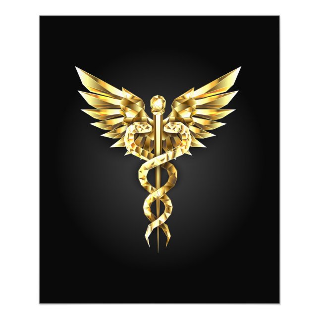 Gold Polygonal Symbol Caduceus Photo Print (Front)