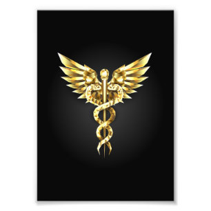 Gold Polygonal Symbol Caduceus Photo Print