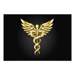 Gold Polygonal Symbol Caduceus Photo Print