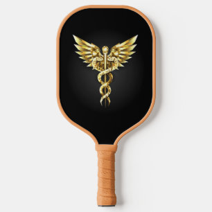 Gold Polygonal Symbol Caduceus Pickleball Paddle