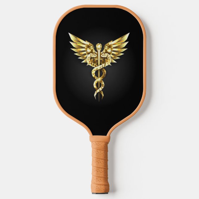 Gold Polygonal Symbol Caduceus Pickleball Paddle (Front)