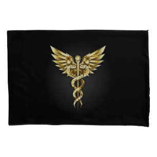 Gold Polygonal Symbol Caduceus Pillowcase