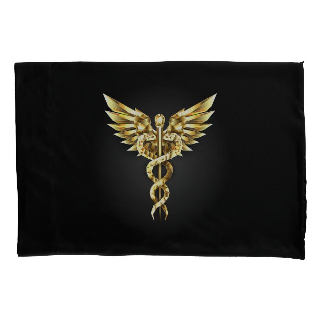 Gold Polygonal Symbol Caduceus Pillowcase (Front)