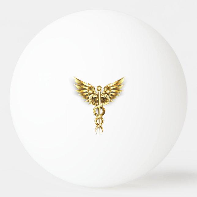 Gold Polygonal Symbol Caduceus Ping Pong Ball (Front)