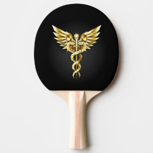 Gold Polygonal Symbol Caduceus Ping Pong Paddle