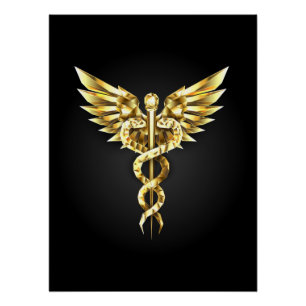 Gold Polygonal Symbol Caduceus Poster