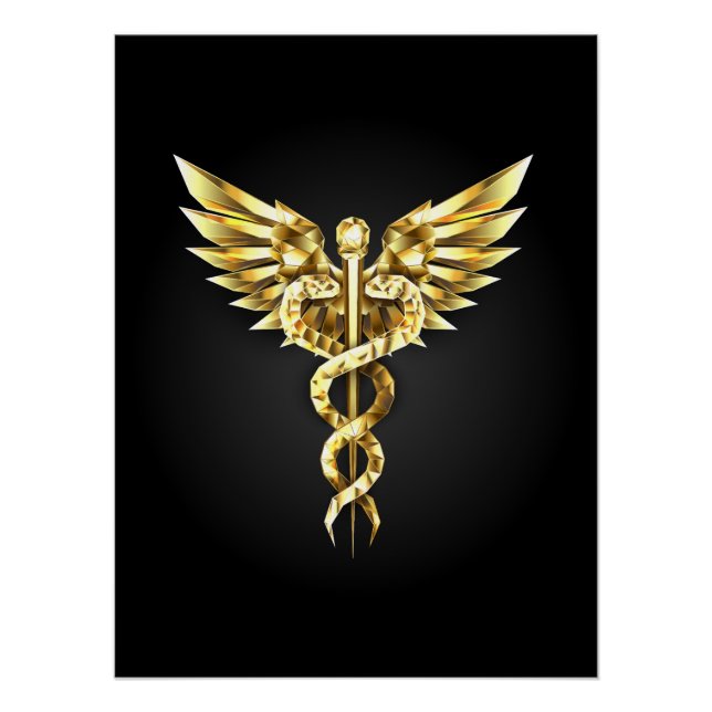 Gold Polygonal Symbol Caduceus Poster (Front)