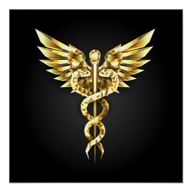 Gold Polygonal Symbol Caduceus Poster (Front)