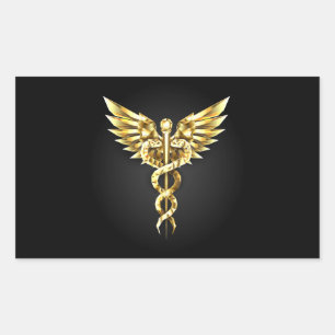 Gold Polygonal Symbol Caduceus Rectangular Sticker