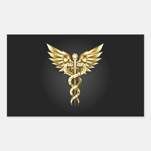 Gold Polygonal Symbol Caduceus Rectangular Sticker (Front)