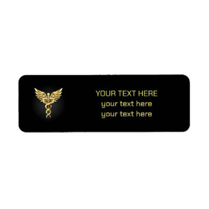 Gold Polygonal Symbol Caduceus Return Address Label