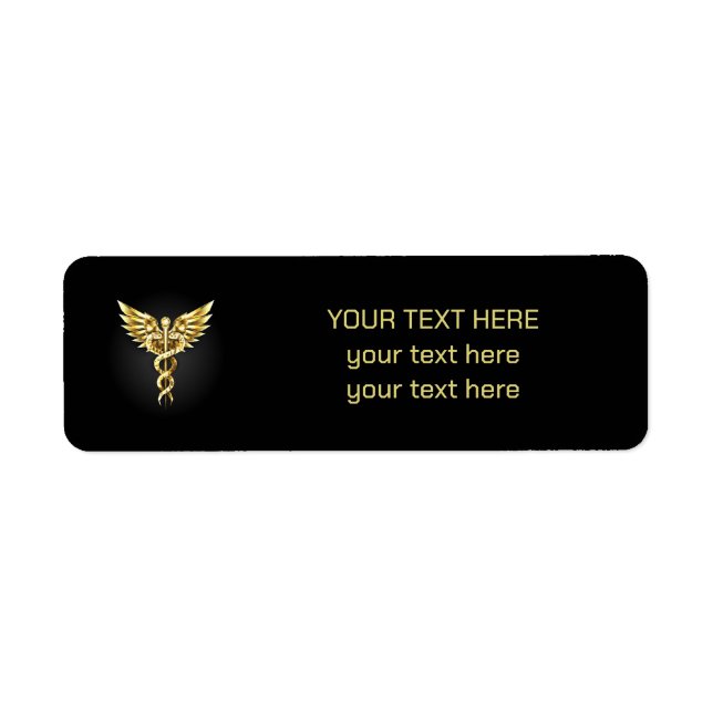 Gold Polygonal Symbol Caduceus Return Address Label (Front)