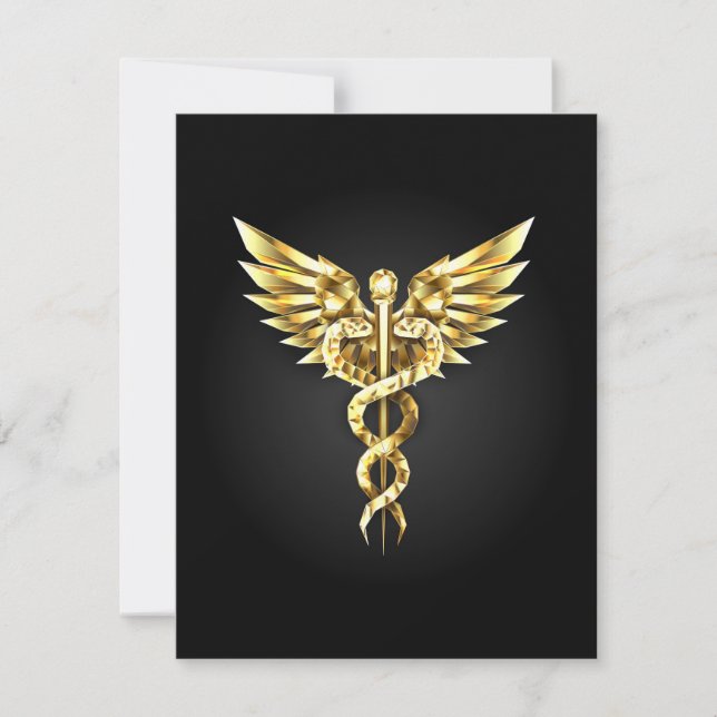 Gold Polygonal Symbol Caduceus Save The Date (Front)