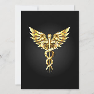 Gold Polygonal Symbol Caduceus Save The Date