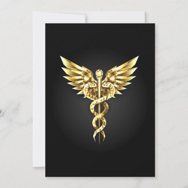 Gold Polygonal Symbol Caduceus Save The Date (Front)