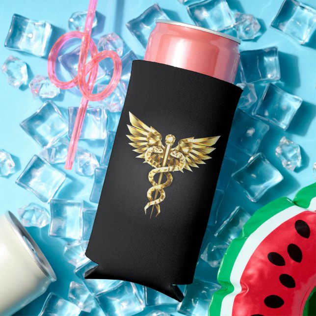 Gold Polygonal Symbol Caduceus Seltzer Can Cooler (In Situ Summer)
