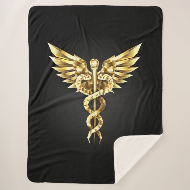 Gold Polygonal Symbol Caduceus Sherpa Blanket (Front)
