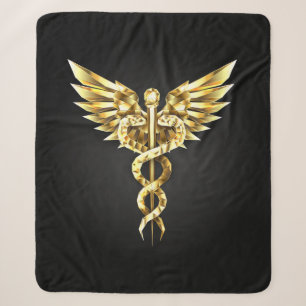 Gold Polygonal Symbol Caduceus Sherpa Blanket