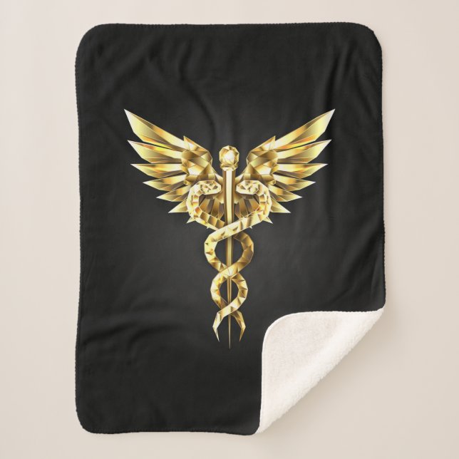 Gold Polygonal Symbol Caduceus Sherpa Blanket (Front)